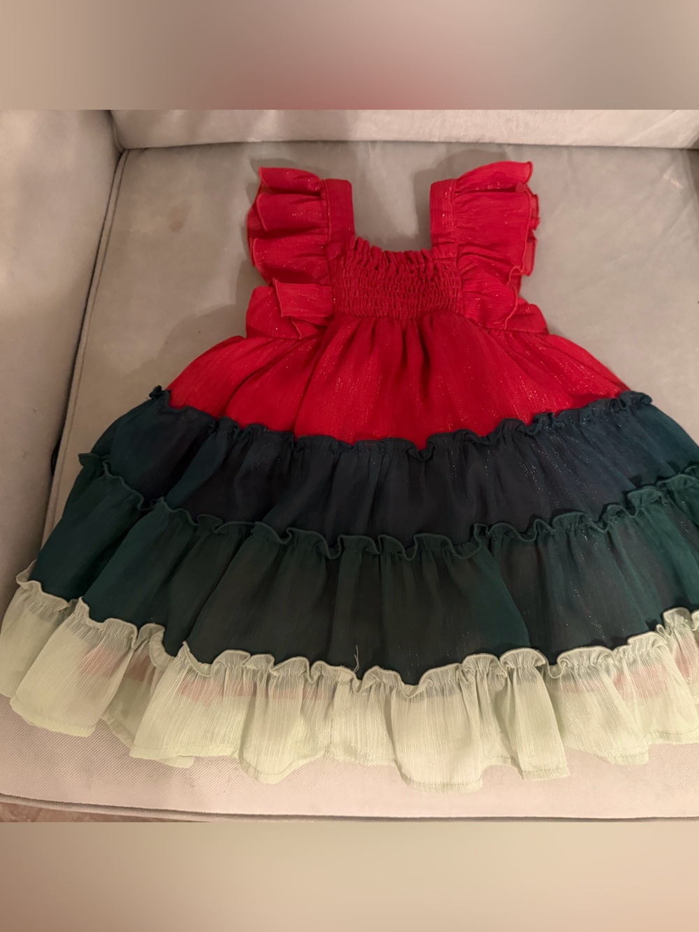 cheeky plum Red and Green Ruffled Tiered Dress
